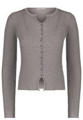 Taupe Ribbed V-Neck Knit Cardigan - view 1