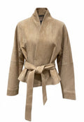 Beige Belted Suede Jacket