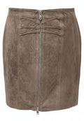 Taupe Suede Lace-Up Zip Mini Skirt