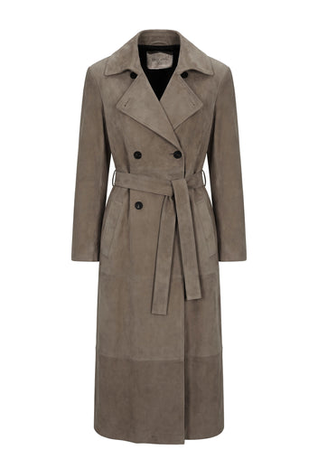 Taupe Double-Breasted Belted Trench Coat - view 1