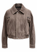 Taupe Suede Bomber Jacket