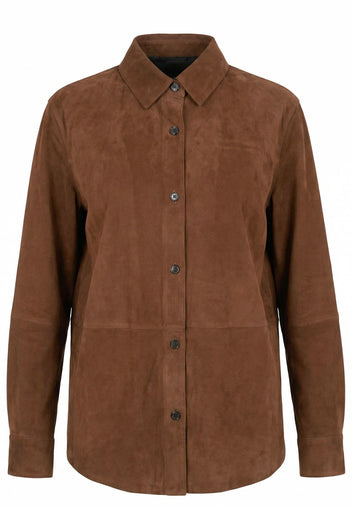 Cognac Suede Belted Shirt Jacket - view 1