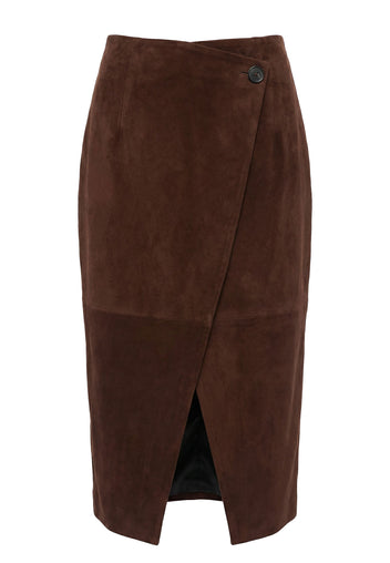 Chocolate Suede Wrap Pencil Skirt - view 1