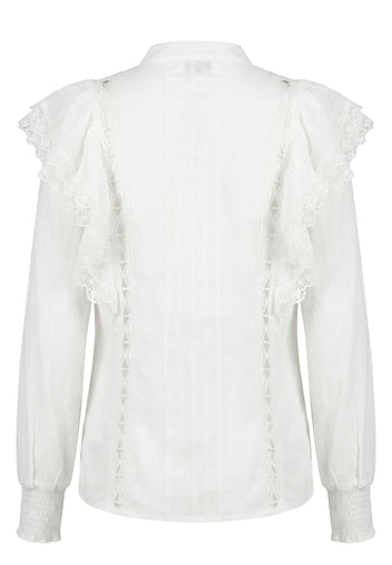 White Embroidered Ruffle Blouse - view 5