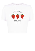 White Strawberry Cropped T-Shirt