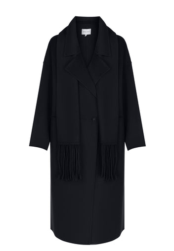 Black Scarf-Collar Long Coat - view 1