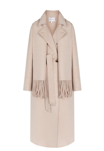 Beige Scarf-Trim Long Wool Coat - view 1