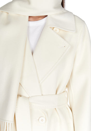 Ivory Scarf-Collar Long Wool Coat - view 2