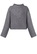 Gray Embellished Yoke Knit Sweater - view 1