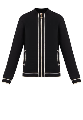 Black Contrast-Trim Zip Knit Cardigan - view 1