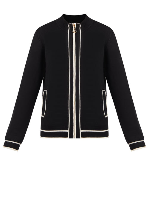 Black Contrast-Trim Zip Knit Cardigan - view 1