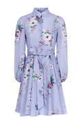 Blue Floral Belted Shirt Dress - view 1