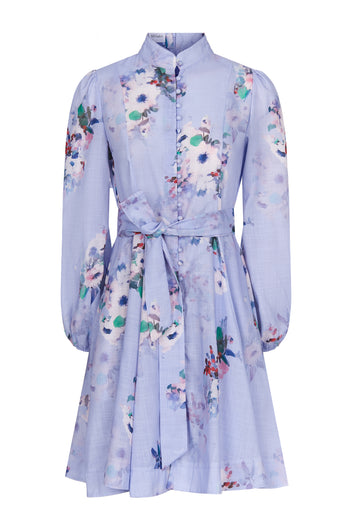 Lavender Floral Belted Shirt Dress - view 1