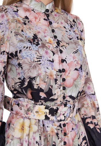 Dark Floral Belted Midi Dress - view 3