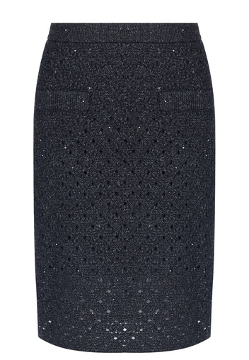 Navy Open-Knit Pencil Skirt - view 1