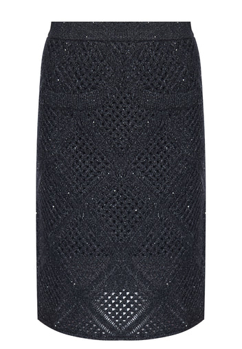 Navy Open-Knit Midi Skirt - view 1