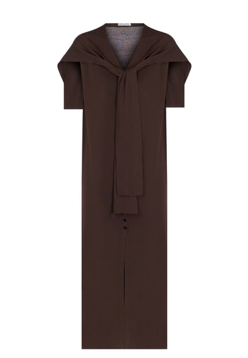 Chocolate Hooded Knit Midi Dress - view 1