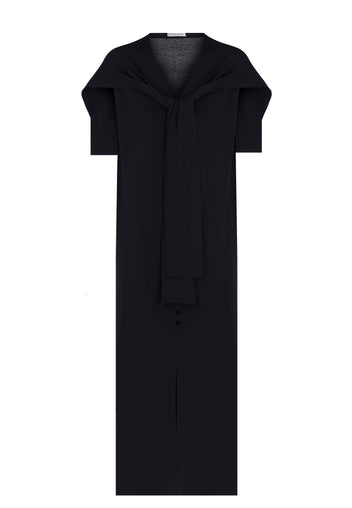 Black Hooded Knit Midi Dress - view 1