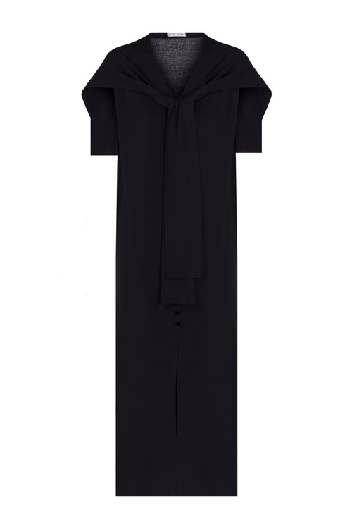 Black Hooded Knit Midi Dress - view 1