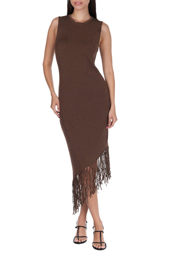 Chocolate Fringe-Hem Knit Midi Dress - view 3