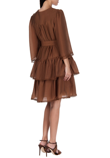 Chestnut Lace-Trim Belted Mini Dress - view 2