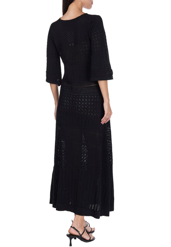Black Open-Knit V-Neck Midi Dress - view 5