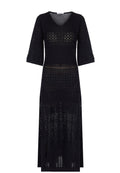 Black Open-Knit V-Neck Midi Dress - view 1