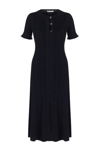 Black Ribbed Button Midi Dress - view 1