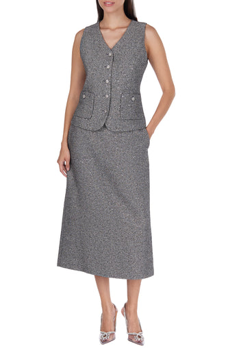 Gray Waistcoat and Midi Skirt Suit - view 3