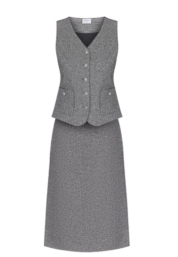 Gray Waistcoat and Midi Skirt Suit - view 1