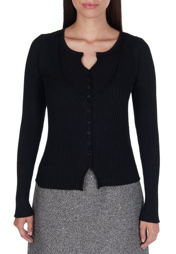 Black Ribbed Button Knit Cardigan - view 4