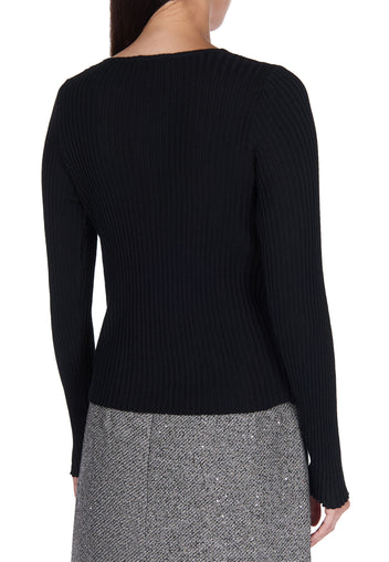 Black Ribbed Button Knit Cardigan - view 5