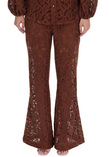 Brown Lace Shirt and Trouser Set - view 4
