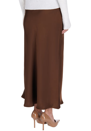 Chocolate Satin Bias Midi Skirt - view 4