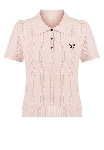 Pink Ribbed Short-Sleeve Polo Top - view 1