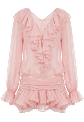 Pink Ruffle Lace Midi Dress - view 1