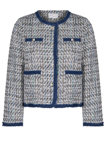 Blue Tweed Cropped Jacket - view 1