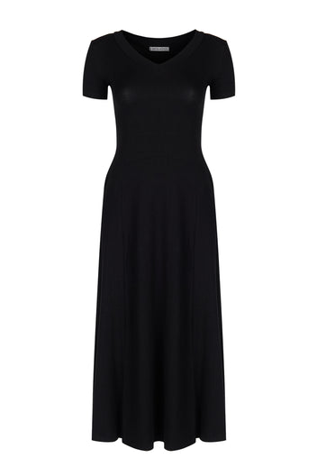 Black Short-Sleeve Knit Midi Dress - view 1