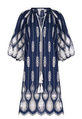 Navy Embroidered Caftan Mini Dress - view 1