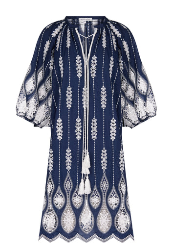 Navy Embroidered Caftan Mini Dress - view 1