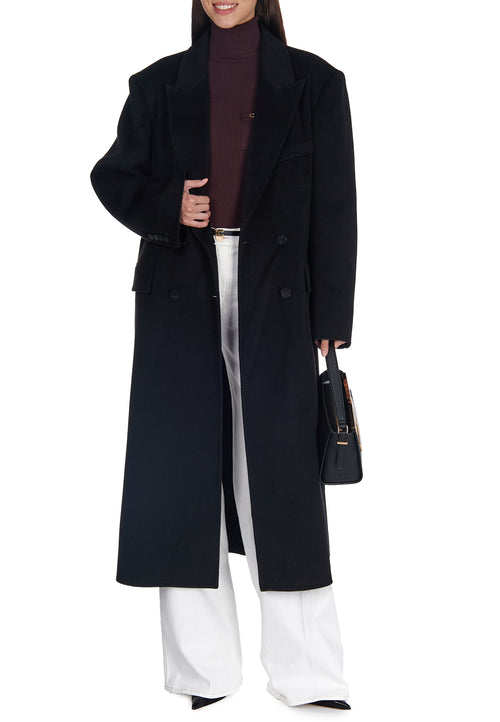 Black Double-Breasted Long Wool Coat - view 2