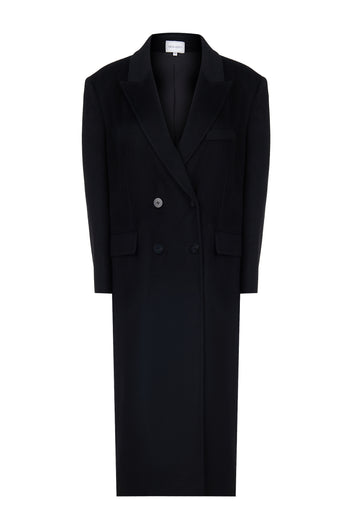 Black Double-Breasted Long Wool Coat - view 1