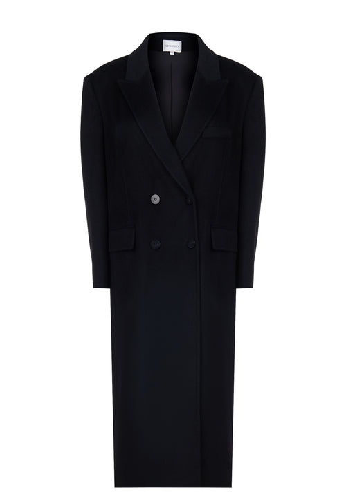 Black Double-Breasted Long Wool Coat - view 1