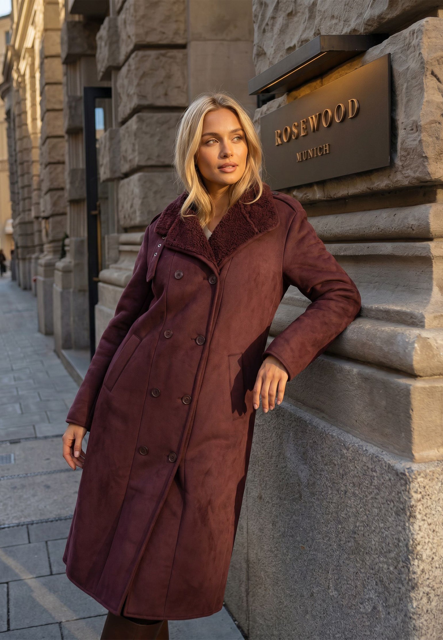 Cabella Shearling Coat — Burgundy