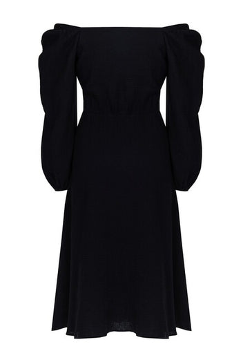 Black Square-Neck Slit Midi Dress - view 2