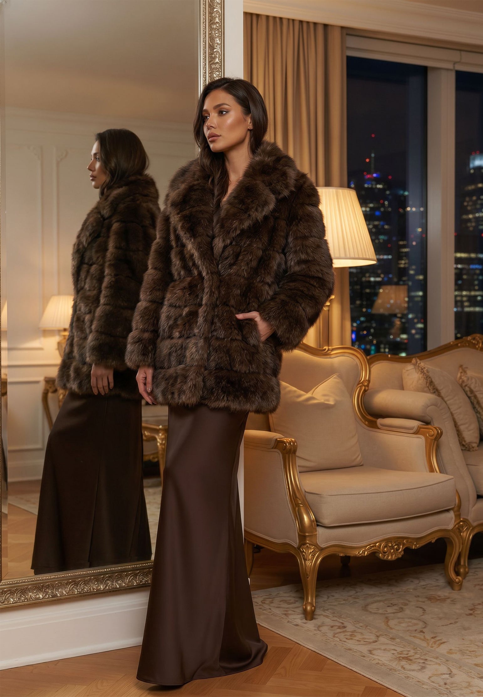 Cabras Fur Coat — Brown