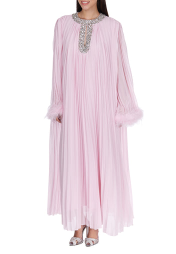 Pink Embroidered Caftan Midi Dress - view 3
