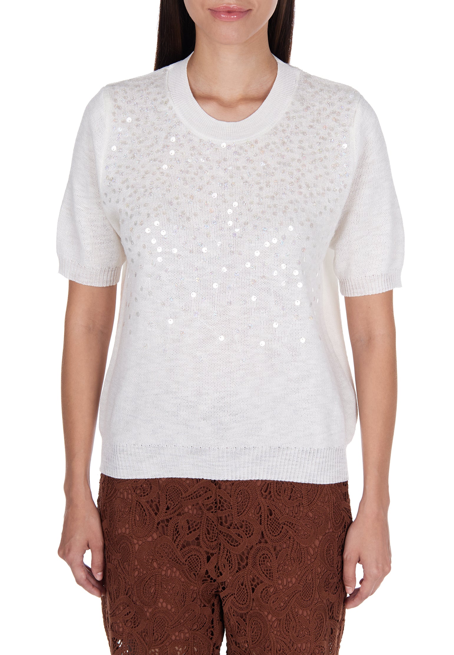 White and Brown Sfilato pullover - view 4
