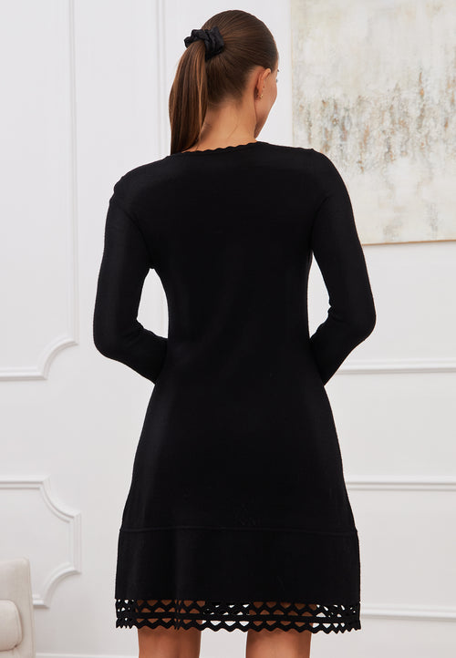 Black Crochet-Hem Long-Sleeve Mini Dress - view 2
