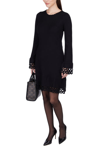 Black Crochet-Hem Long-Sleeve Mini Dress - view 7